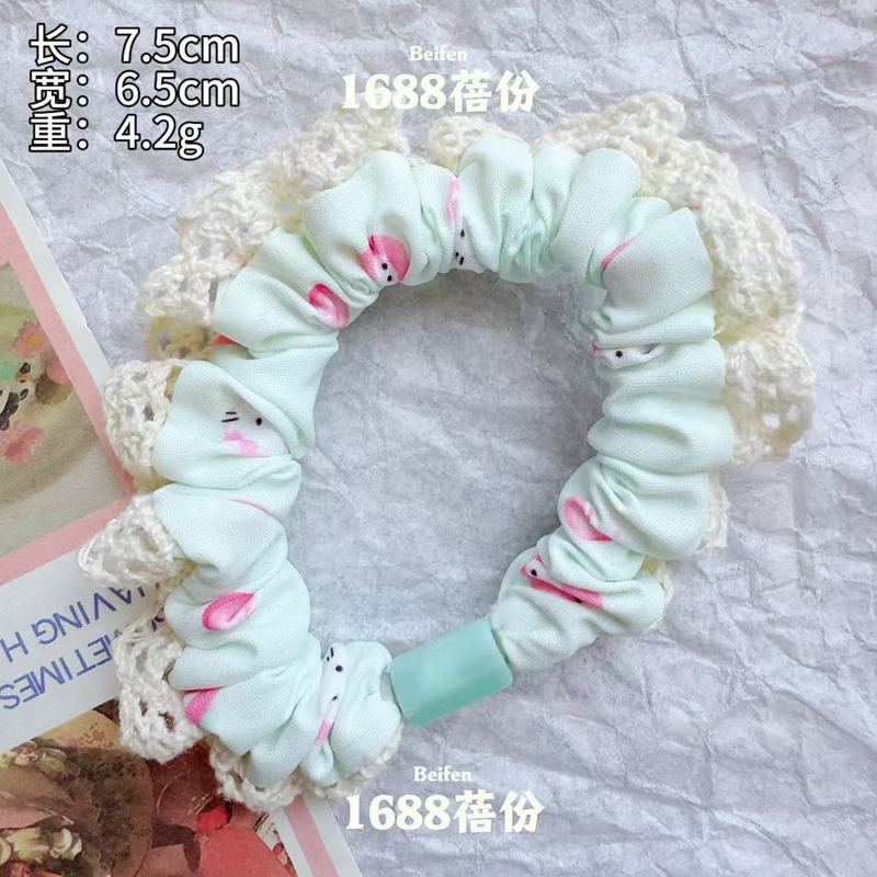 卡通猫咪蕾丝花边小肠发圈可爱甜美百搭夏季扎发皮筋马尾头绳发饰|undefined