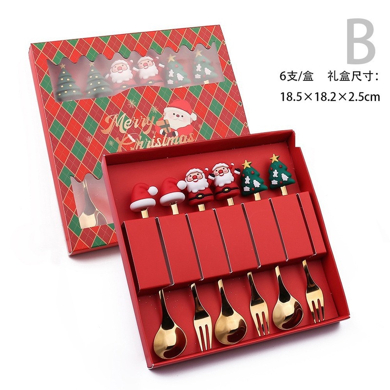 ステンレススプーン創意クリスマスツリーコーヒー攪拌スプーンデザート果物フォークスプーンフォーク食器プレゼントセット|undefined