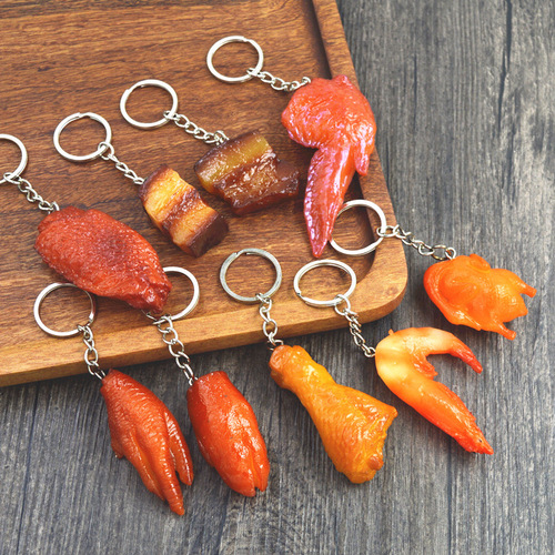 Simulated food keychain pork belly braised pork pendant creative silicone men's and women's school bag pendant hot-selling foreign trade