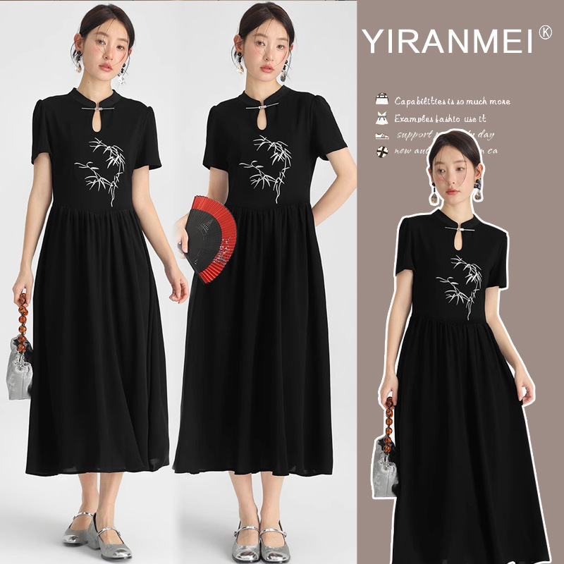 Pregnant women's clothing 2024 summer new Korean fashion new Chinese modified cheongsam heavy embroidery pregnant women dress tide