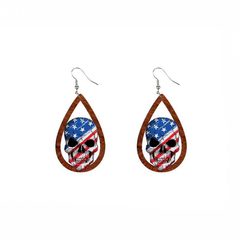 Modern Style Cartoon Character Heart Shape Flower Wood Independence Day Women's Drop Earrings display picture 3