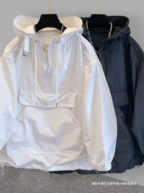 Trendy Pocket Cargo Patchwork Design Hooded Sun Protection Jacket Men's Trendy Loose Windbreaker Sweatshirt Special Price