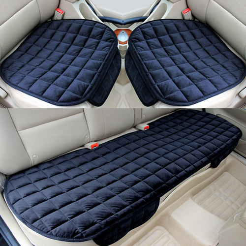 Autumn and winter car seat cushions short plush checkered thickened warm three-piece seat cushions without backrest front and rear long cushions