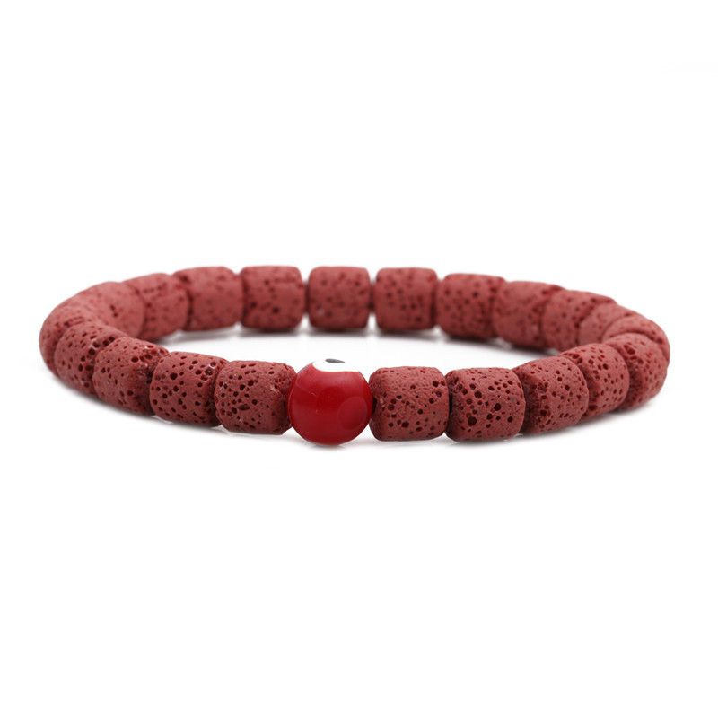 19g Weight No Inlaid Inlay Material Bracelets Classification Housewarming, Anniversary, Business, Wedding, Travel, Birthday, Festival Occasion Devil'S Eye Pattern Unisex Gender Fashion Style Dark Blue, White, Red, Green, Blue, Black Color Volcanic Stone Bracelet 7