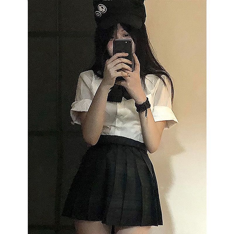 슬림 셔츠, 허리 타이트 셔츠, JK 일본 핫걸 슬림 탑, 가슴 반팔, 올 매치 순수 정욕 셔츠