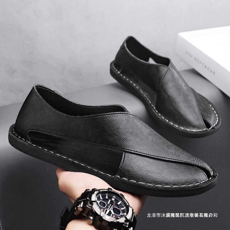Exported to Italy, New Summer Sandals for Men, Soft Leather, Trendy, Versatile, Slip-On, Casual Driving Beach Shoes, Black Exported to Italy, New Summer Sandals for Men, Soft Leather, Trendy, Versatile, Slip-On, Casual Driving Beach Shoes, Black