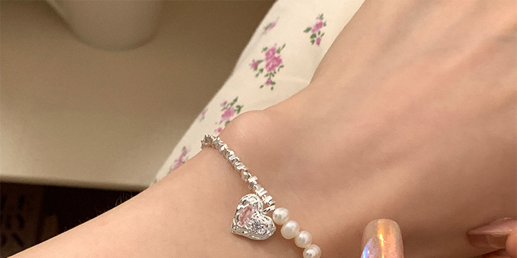 Sweet Simple Style Heart Shape Freshwater Pearl Sterling Silver Wholesale Bracelets Necklace display picture 5