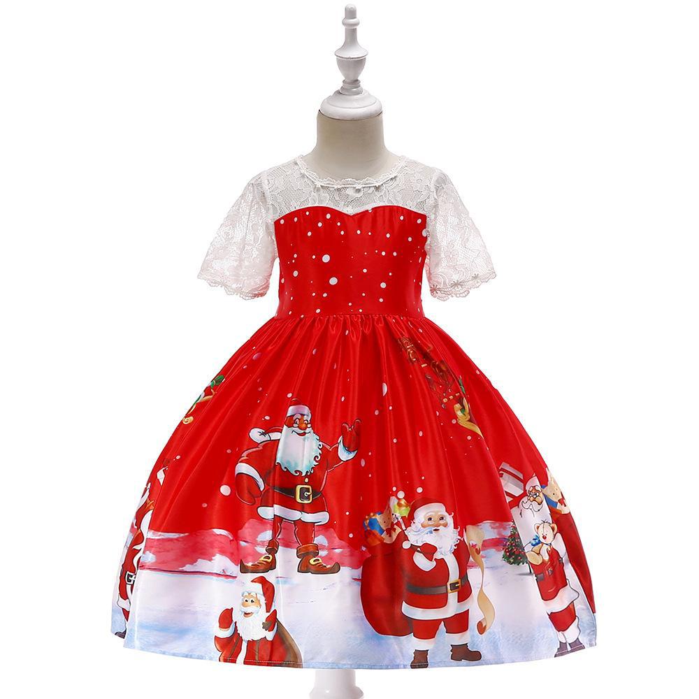 Navidad ropa para niños vestido Comercio exterior nueva historieta impresa satén rendimiento Navidad danza rendimiento falda de las mujeres