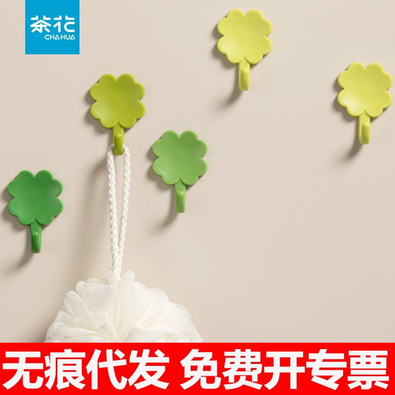 茶花卡通挂钩强力粘胶挂钩卡通可爱打孔少女匙扣粘钩门后挂衣钩