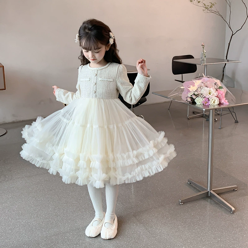 Новая детская одежда, платье-пачка для девочек, платье с осенним цветком, детское представление средних и больших детей, платье принцессы, детское платье
