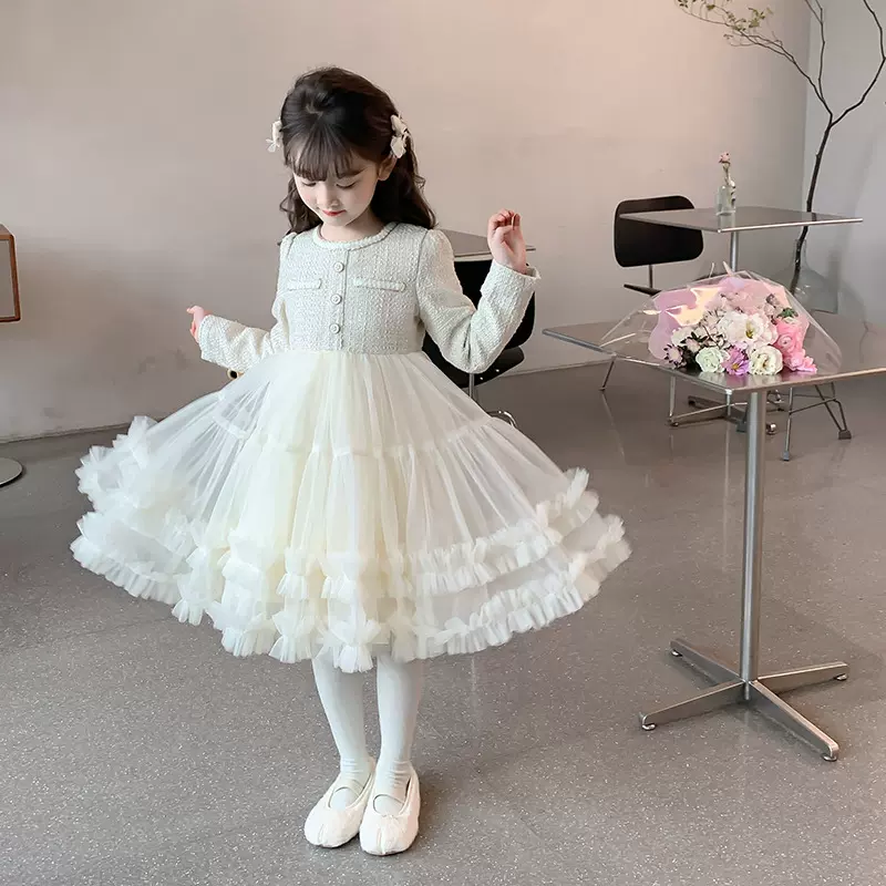 新款童装女童tutu裙连衣裙秋季花童中大童表演主持公主裙儿童礼服