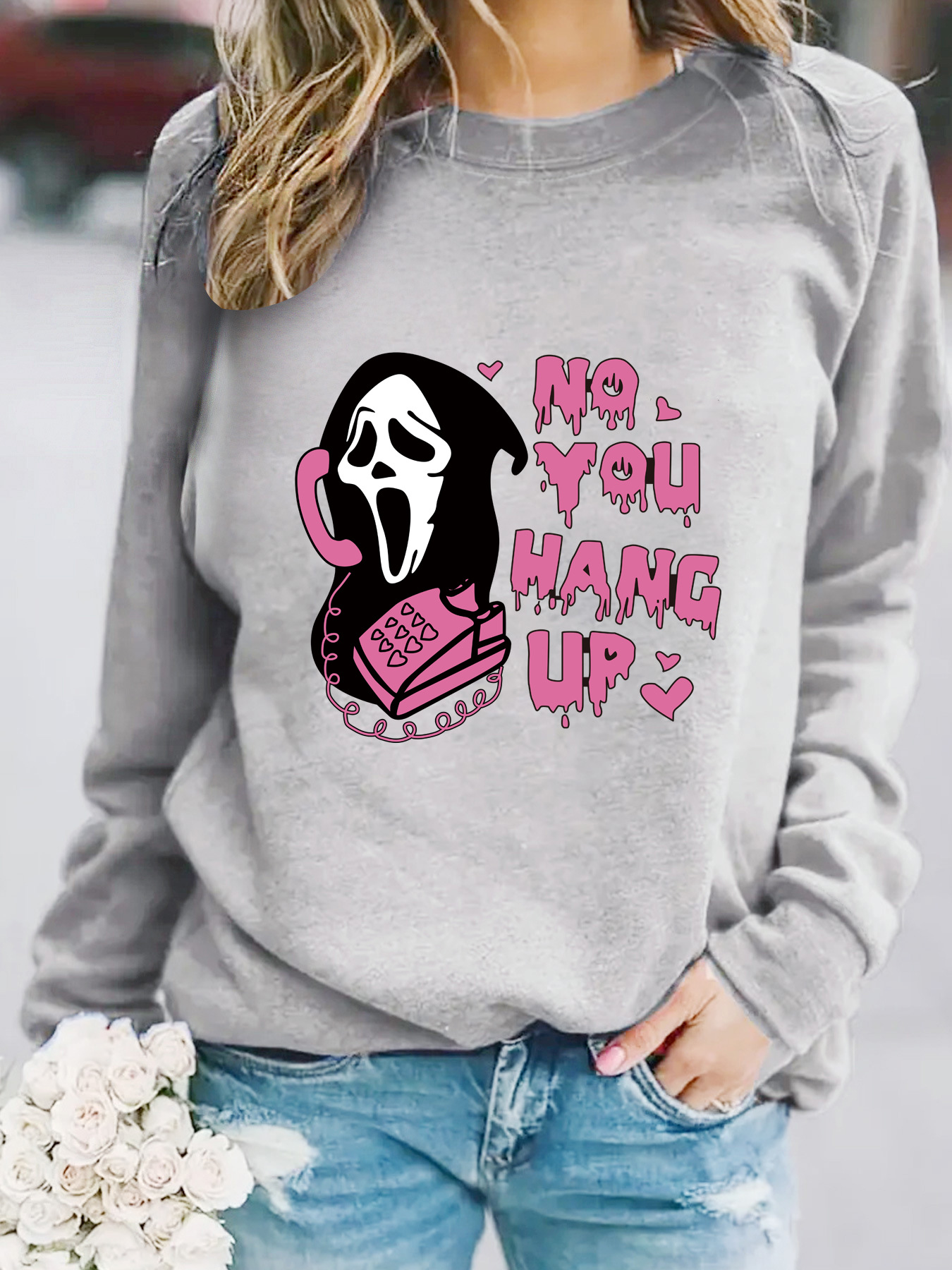 Women's Sweatshirt Death Calls Print Casual Long Sleeved Pullover_voghion.com