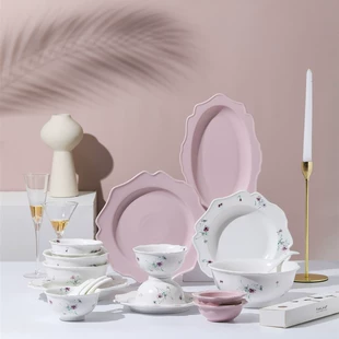Ceramic Tableware Set, fuchsia floral pattern, gift box, 11.5 cm dessert plate