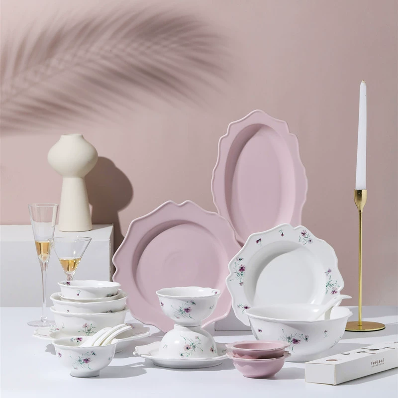 Ceramic Tableware Set, fuchsia floral pattern, gift box, 11.5 cm dessert plate