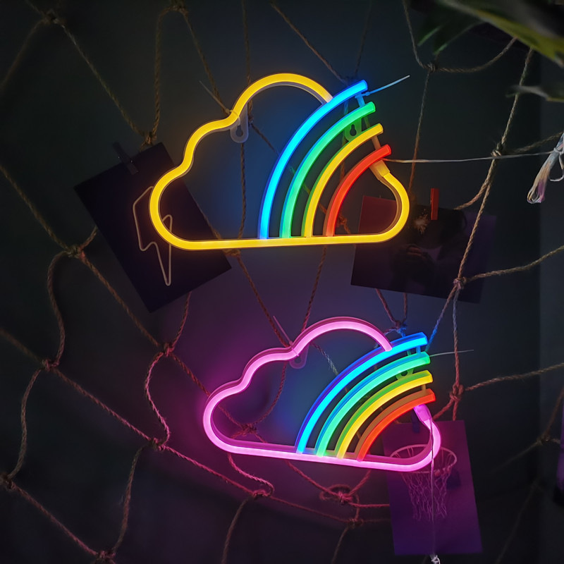 Cross-border in stock LED Rainbow Clouds Neon Wall-hung Holiday Party Room Bedroom Atmosphere Light Factory Direct Sale