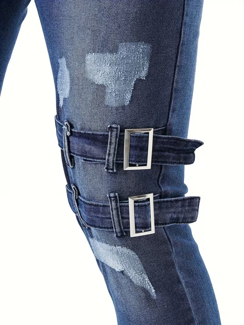 Jeans uomo slim fit neri strappati in denim elasticizzato_voghion.com