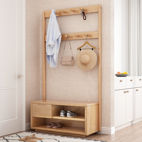 Closet Stand, Wooden Floor Standing Wardrobe Hanger, Nordic INS Living Room Walnut Wood Clothes, New Chinese Style Simple Modern