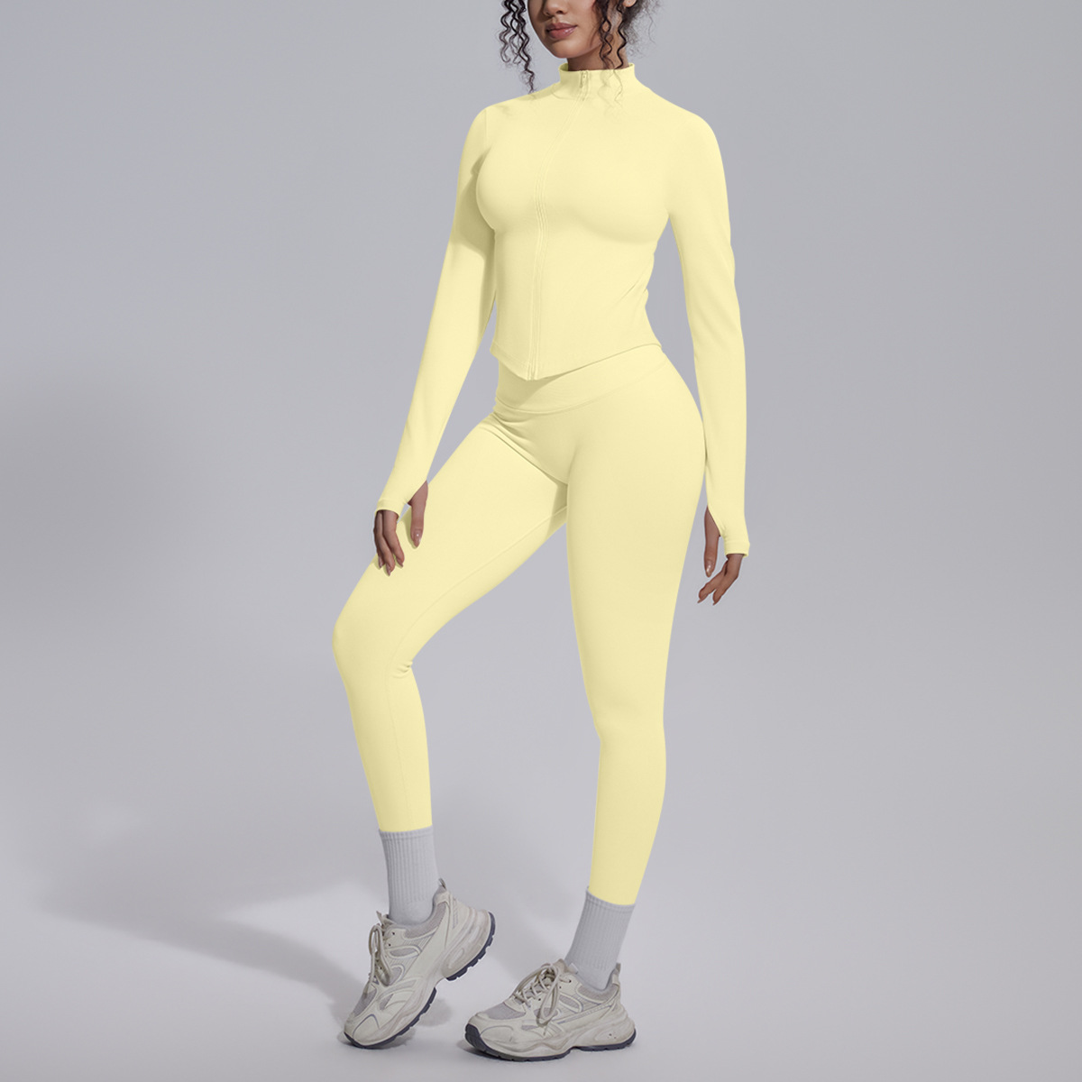 Nuevo transfronterizo sin costuras color sólido transpirable elevación de cadera ajustado conjunto de ropa de yoga deportiva, carrera y fitness conjunto de ropa de yoga