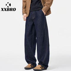 xxbro男装#秋季新款美式cleanfit牛仔裤男宽松直筒休闲复古弯刀裤