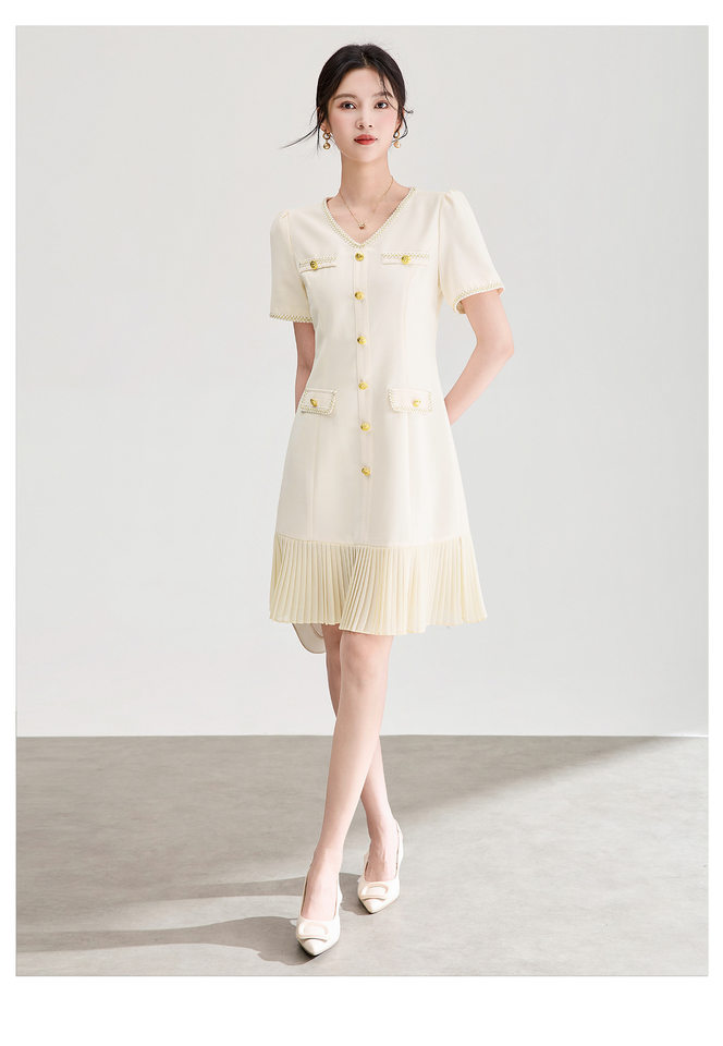 Đầm nữ cổ tròn tay ngắn thắt eo phong cách Chanel — màu đen chi tiết 11