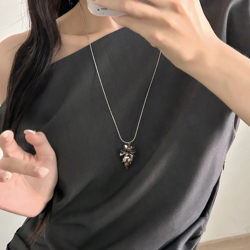 彩色天然石葡萄串串珠项链女小众设计虎眼石锁骨链长款毛衣链配饰|undefined