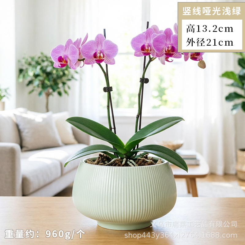Cerámica orquídea mariposa maceta especial ins crema viento alto sentido decoración del hogar verde cerámica maceta grande image 28