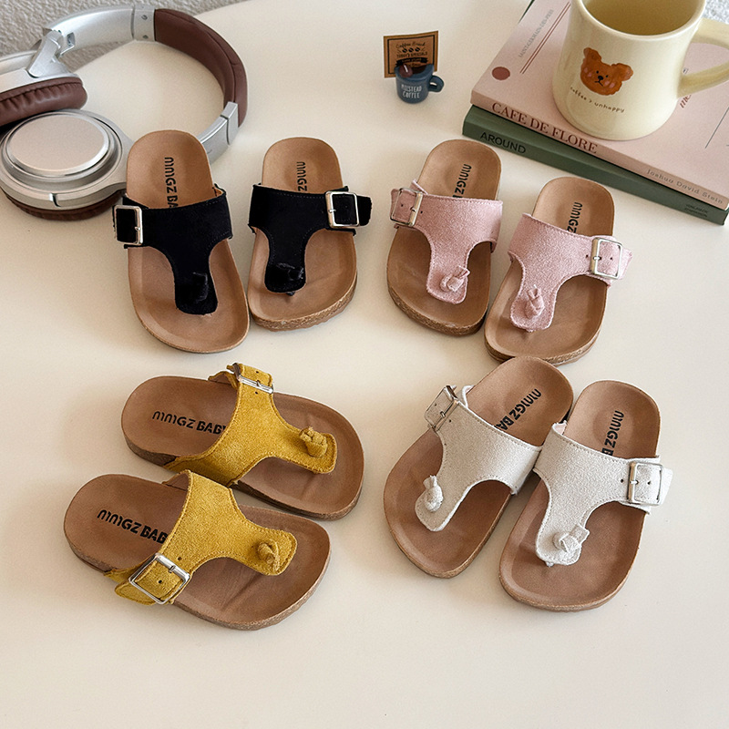 2025 New Herringbone Sandals Cross-Border Girls' Non-Slip Boeken Beach Shoes Summer Outer Wear Flat Children's Slippers