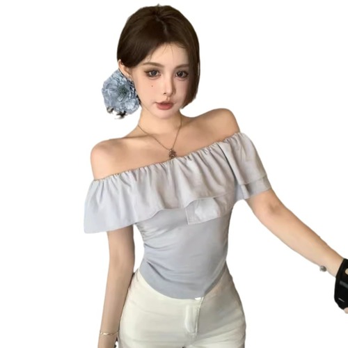 Pure Desire Ins Off-the-Shoulder Sexy Girl Revealing Shoulder Short Sleeve T-Shirt Women's New Summer Korean Version Slimming Top Women's Trendy