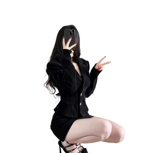 Women's Small Frame Black Suit Set with Half-length Skirt, Spring and Autumn Matching Set with High-end and Slimming Little Fragrance Style