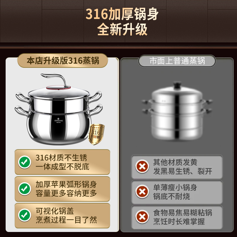Olla de sopa 316 olla de sopa doméstica de acero inoxidable de grado alimenticio olla de cocción gruesa olla de cocción de una pieza olla de cocción de doble oreja