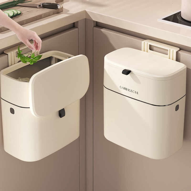 Household Plastic Flip-Top Wall-Mounted Trash Can Kitchen Bathroom Toilet Sandwich Wall-Mounted Storage Ring Trash Can