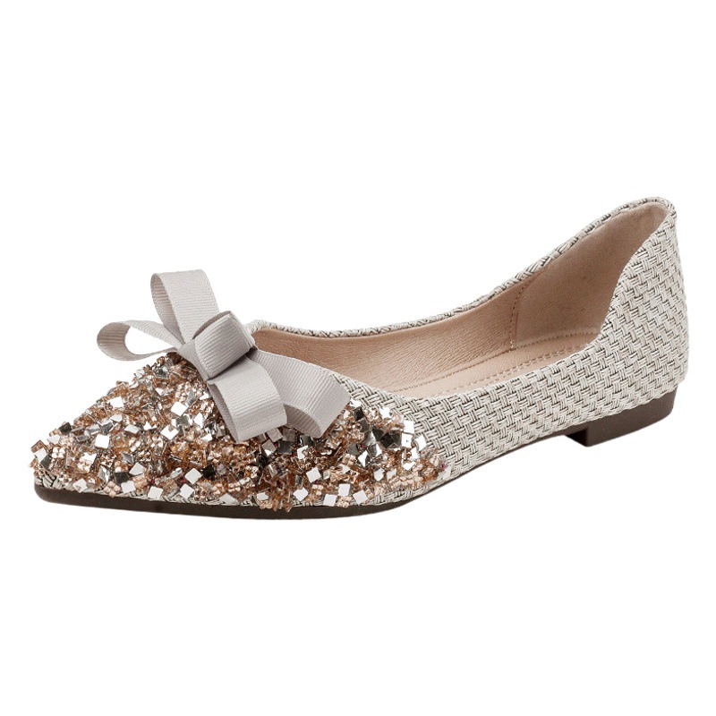 Zapatos de una sola capa de punta para las mujeres 2023 principios de primavera nuevo estilo coreano versátil Chanel estilo tejido arco más tamaño zapatos planos para mujeres