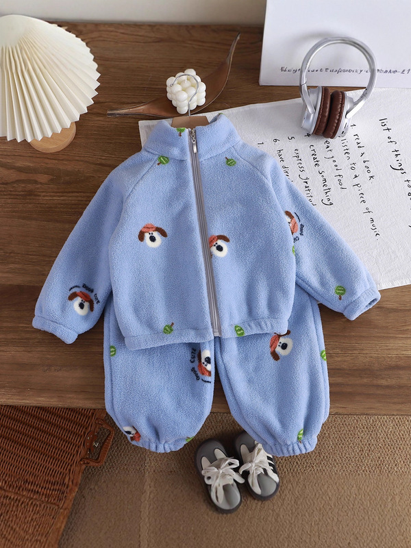 新款秋冬季加绒加厚套装韩版儿童家居服男女童保暖套装童装批发|undefined