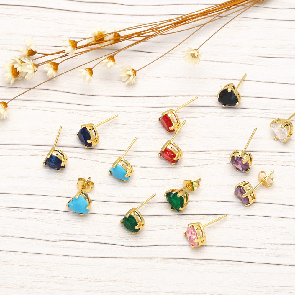 Fashion Heart Shape Copper Ear Studs Inlay Zircon Copper Earrings