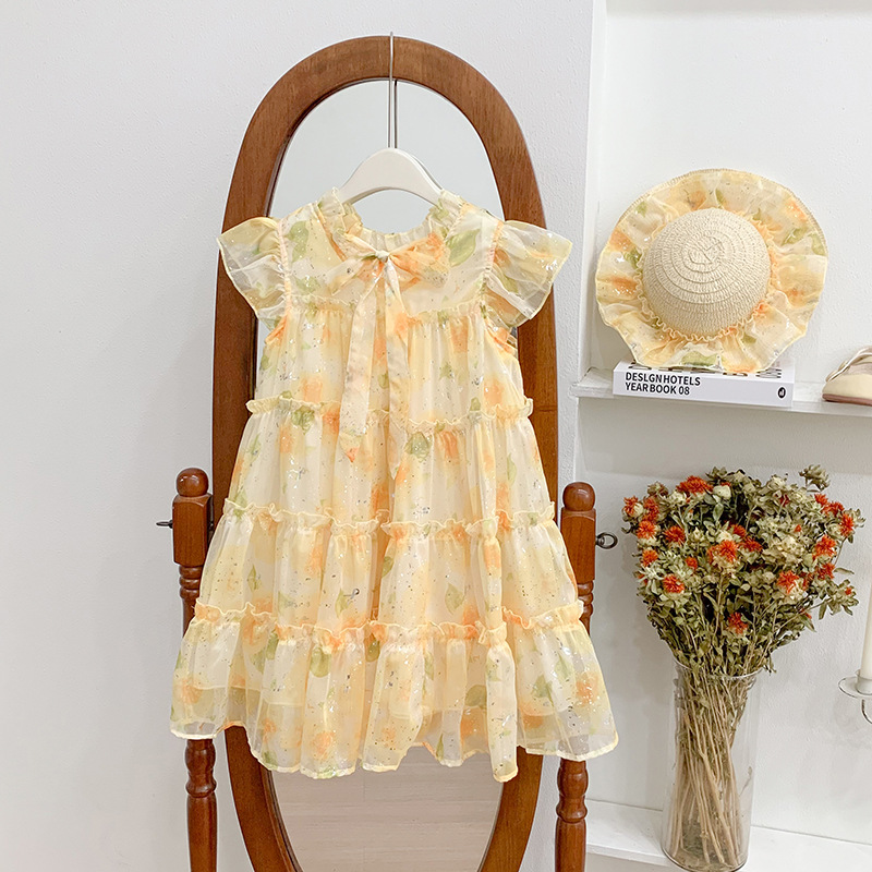 Girls Chiffon Dress Summer 2024 New Kidsren's Floral Princess Dress Thin Style Baby Summer Dress