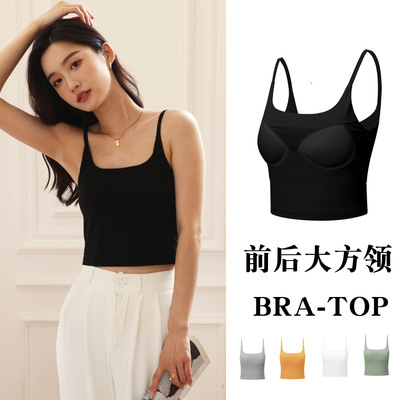 吊帶背心女內搭夏季帶胸墊上衣黑白色抹胸外穿裹胸打底美背內衣
