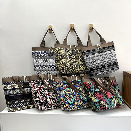New canvas bag ethnic style large bag simple large capacity tote bag female bag student tutoring bag handbag