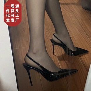 2025 New Arrival Sexy Shallow Mouth Sexy French High Heels for Women Pointed Toe Black Thin Heel Sandals for Women