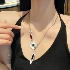 时尚百搭水滴圆盘锆石项链轻奢高级感几何吊坠颈链小众设计锁骨链