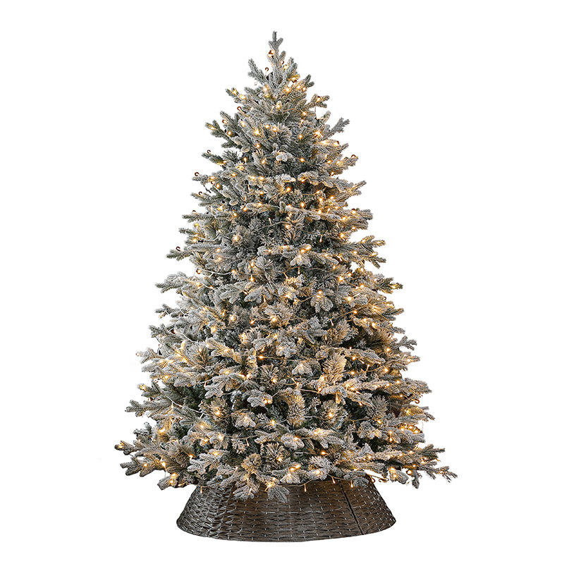Árbol de Navidad transfronterizo con nieve que cae, adornos navideños, cedro gigante flocado, lujoso árbol de Navidad cubierto de nieve con luces.