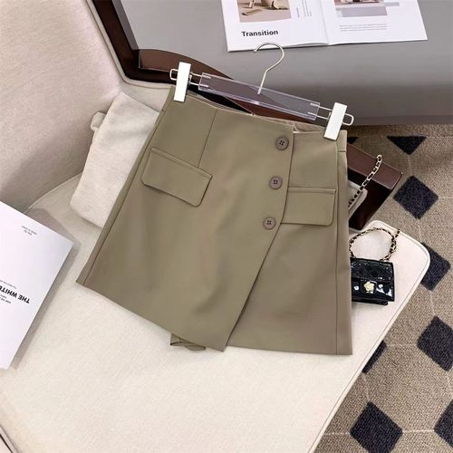 Iris Regular High-Waist Shorts Skirt for Women Spring and Autumn 2025 Korean Version Button Embellishment A-Line Wide Leg Skirt Pants