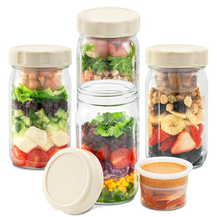 Amazon Mason Jar Glass Salad Jar with Lid Salad Cup Independent Pp Sauce Cup Sealed Jar Glass Bottle