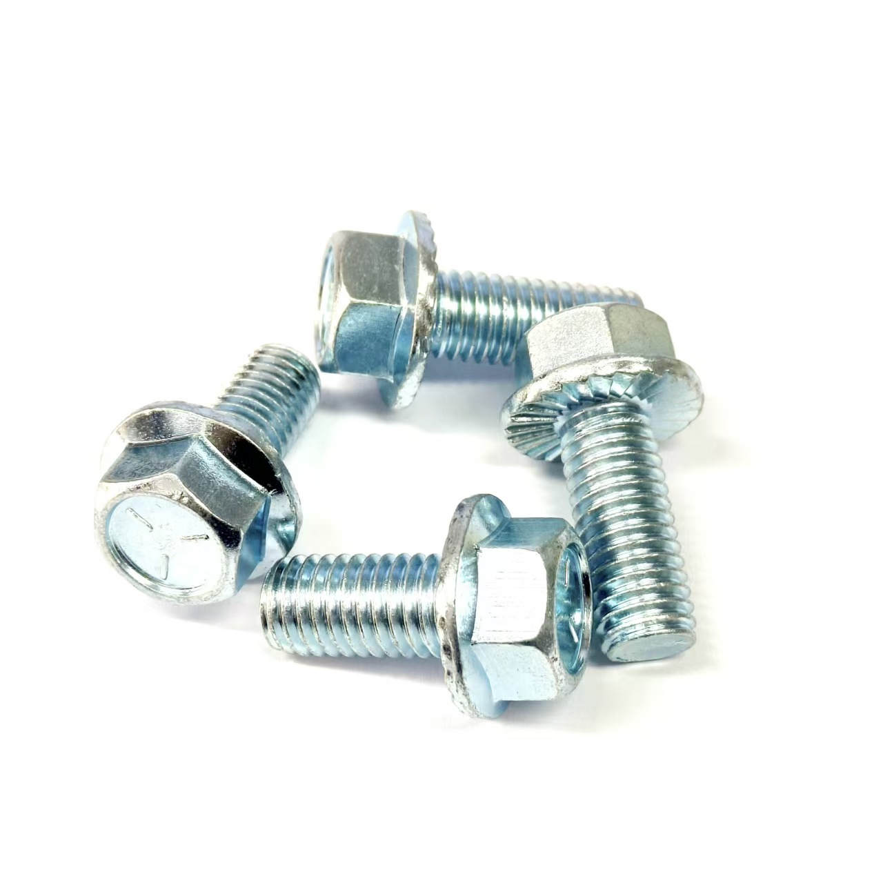 Pernos de brida hexagonal de 5 etapas fabricados en EE. UU. Tornillos de brida de alta resistencia de acero al carbono Tornillos de brida estándar estadounidense de zinc azul y blanco 1/2