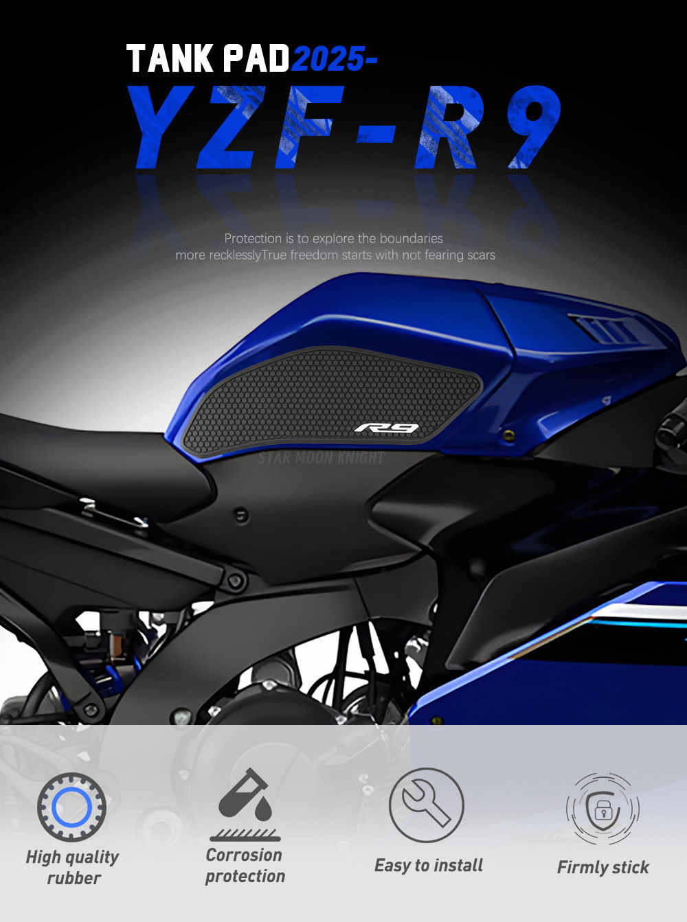Suitable for Yamaha Yzf-R925 Fuel Tank Sticker R9 Motorcycle Modified Rubber Sticker Fuel Tank Anti-Slip Protective Pad