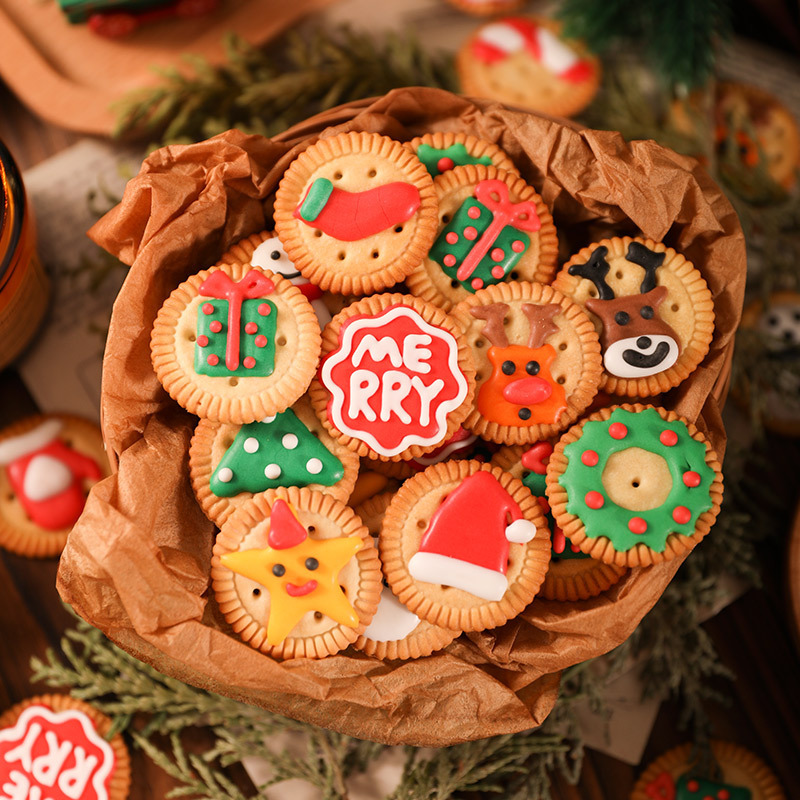 Christmas Cookies Individually Packaged Cartoon Snowman Reindeer Decorated Sugar Cookies Holiday Party Christmas Small Gifts