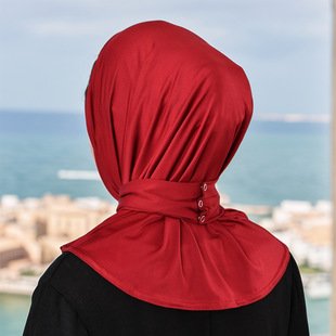 Solid Color Plain Women's Hat with Malay Button Gauze Scarf, New Crystal Hemp Hidden Button Multi-Layer Brim Ethnic Headscarf