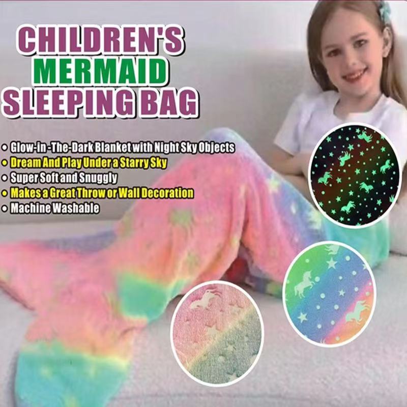 Children's Luminous Mermaid Sleeping Bag Double-Sided Blanket Sleeping Lunch Break Quilt Blanket Warm Autumn and Winter Lazy Blanket
