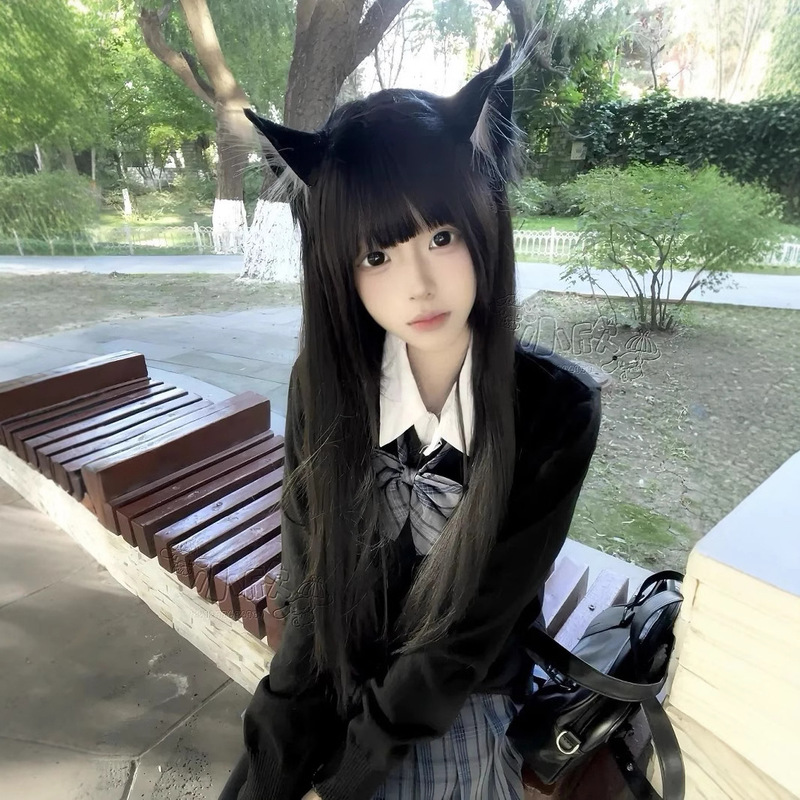 Wig for Women with Long Hair, Full Headband, Shaoluo's Same Style, Sweet Daily Black Long Straight Bangs Jk Wig Set Wig for Women with Long Hair, Full Headband, Shaoluo's Same Style, Sweet Daily Black Long Straight Bangs Jk Wig Set