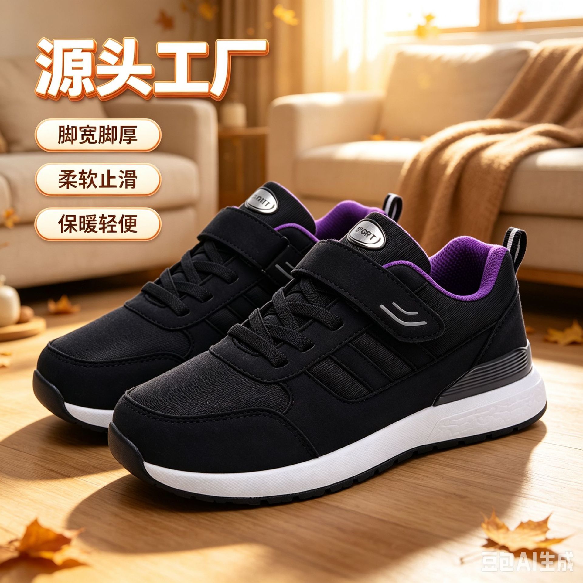 Women's autumn shoes for seniors, non-slip, warm, soft-soled, plus-size, travel shoes.