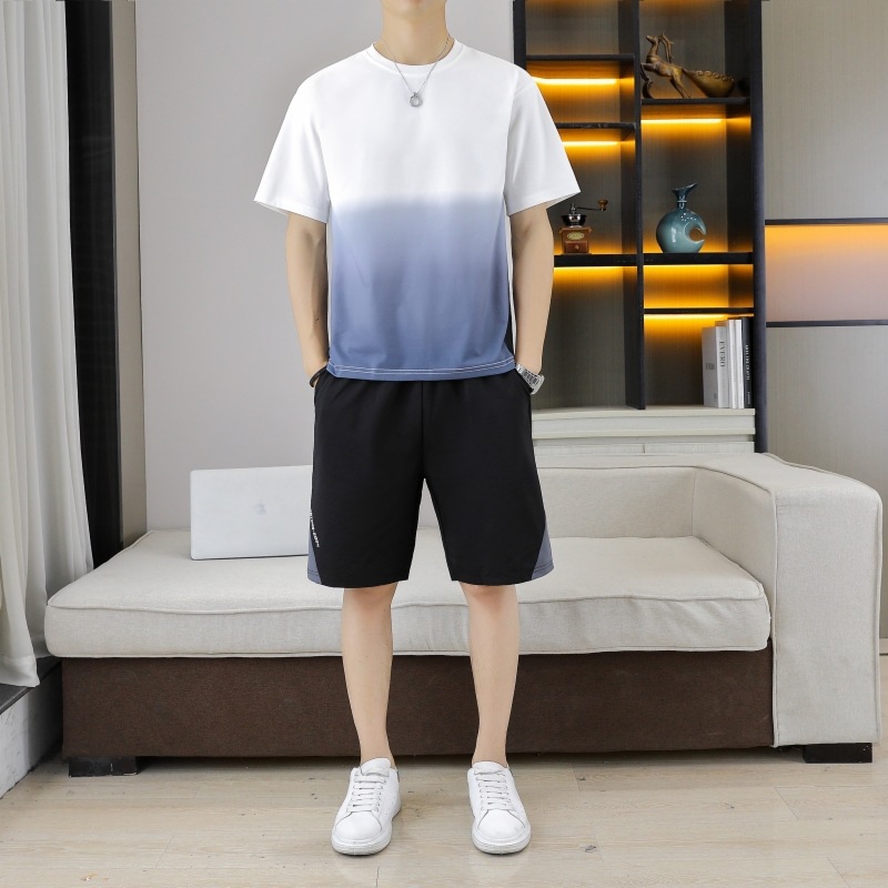 Gradient Print Sports Suit for Men - New Summer Shorts Two-Piece Set - Quick-Drying Casual Wear - Loose Fit Plus Size